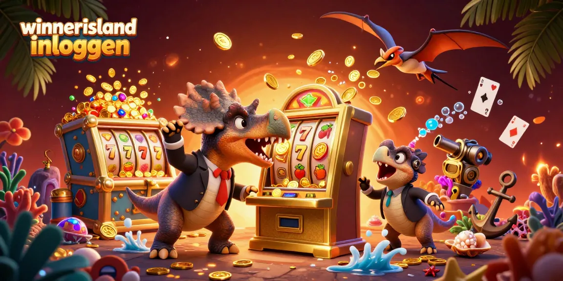 Experience winning action at Winnerisland inloggen with a vibrant casino scene featuring dinosaurs and slot machines.