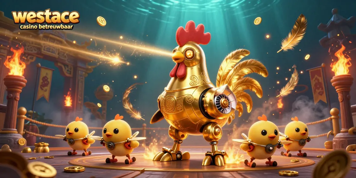 Bekijk de betrouwbaarheid van westace casino met een 3D illustratie van een gouden robot.