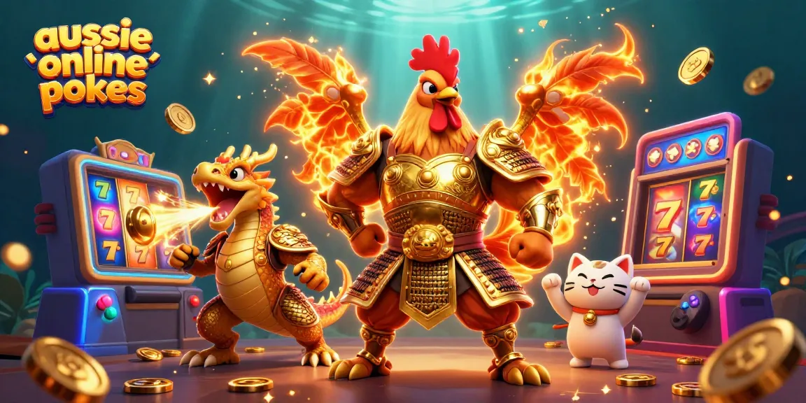 Spin the reels with aussie online pokies featuring an armored rooster, dragon hatchling, and more.