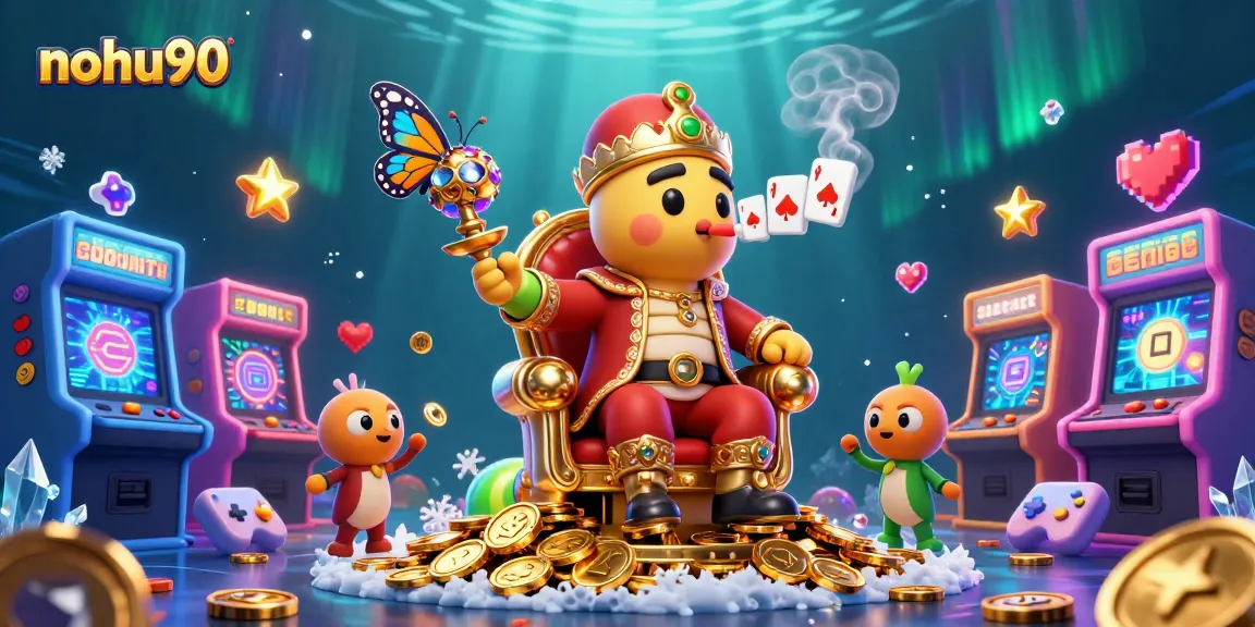Nohu90 engages viewers with a vibrant 3D casino scene featuring colorful elements and dynamic characters.