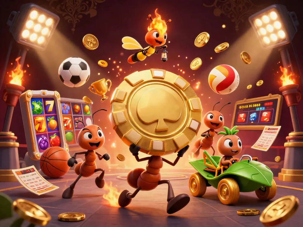 Experience the excitement of gg88vn's vibrant casino games with a cartoon heist scene featuring ants and luxury elements.