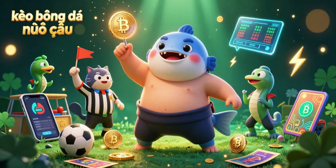 Engage with kèo bóng đá nhà cái in this dynamic underwater sports betting scene featuring a fugu sumo wrestler and vibrant cryptocurrency elements.